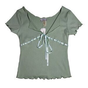 Vintage Y2K Babydoll Top Womens Large Green Fairy Cottage Belle Amie Deadstock